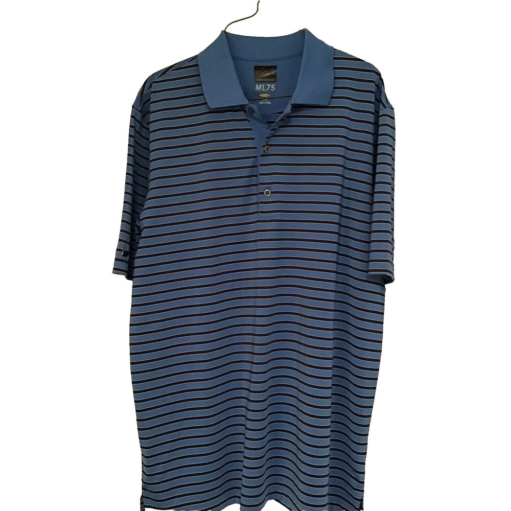 Greg Norman Short Sleeve Golf‎ Polo Shirt Men's Size L Blue Striped ML75 Stretch